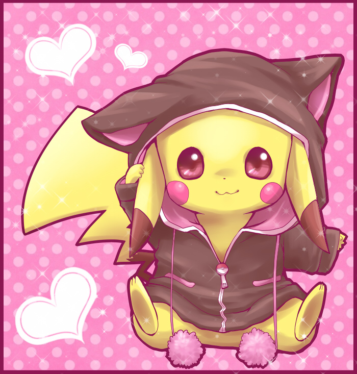 animal_hood, cat_hood, heart, hood, kuronekotarou, looking_at_viewer, no_humans, pikachu