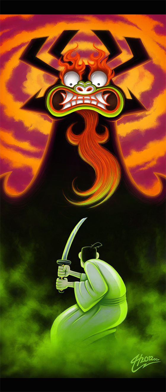 1boy, aku, beard, black_hair, cartoon_network, crazy_eyes, demon, facial_hair