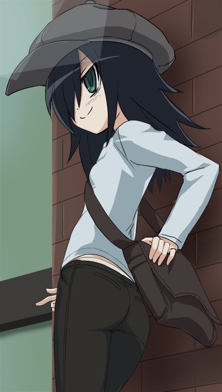 bags_under_eyes, black_hair, green_eyes, hair_over_one_eye, haruyama, kuroki_tomoko, long_hair, solo, watashi_ga_motenai_no_wa_dou_kangaetemo_omaera_ga_warui!