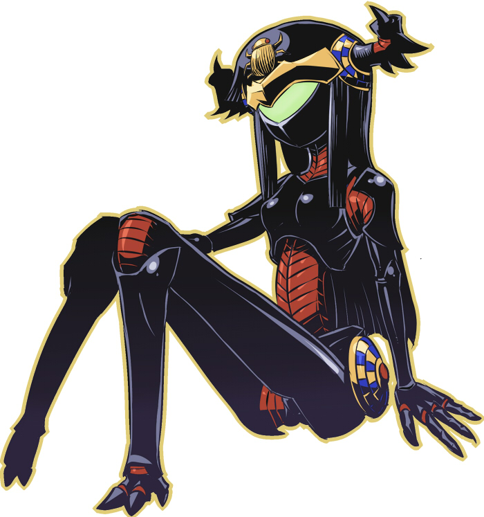 1girl, black_hair, black_skin, horns, insect_girl, long_hair, matsuda_yuusuke, monster_girl