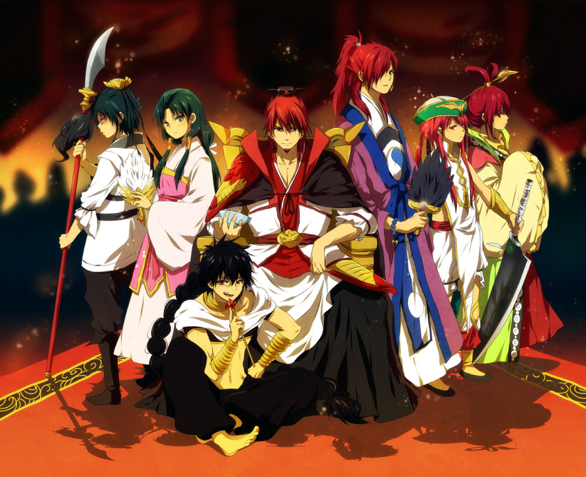 black_hair, cape, hair_rings, hair_tubes, hat, indian_style, judal, magi_the_labyrinth_of_magic