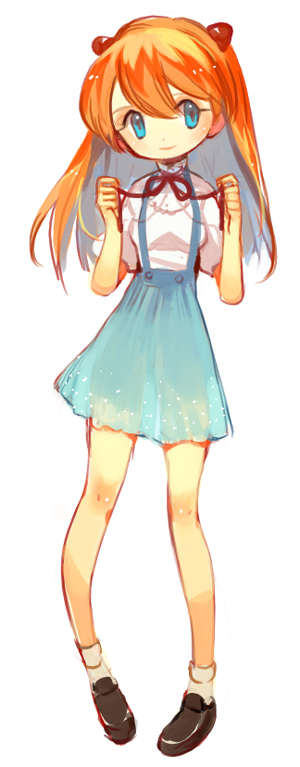 1girl, blue_eyes, hair_ornament, kuzuvine, long_hair, neon_genesis_evangelion, orange_hair, ribbon