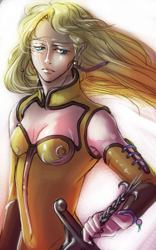 blonde_hair, bodysuit, celes_chere, cleavage_cutout, detached_sleeves, earrings, final_fantasy, final_fantasy_vi