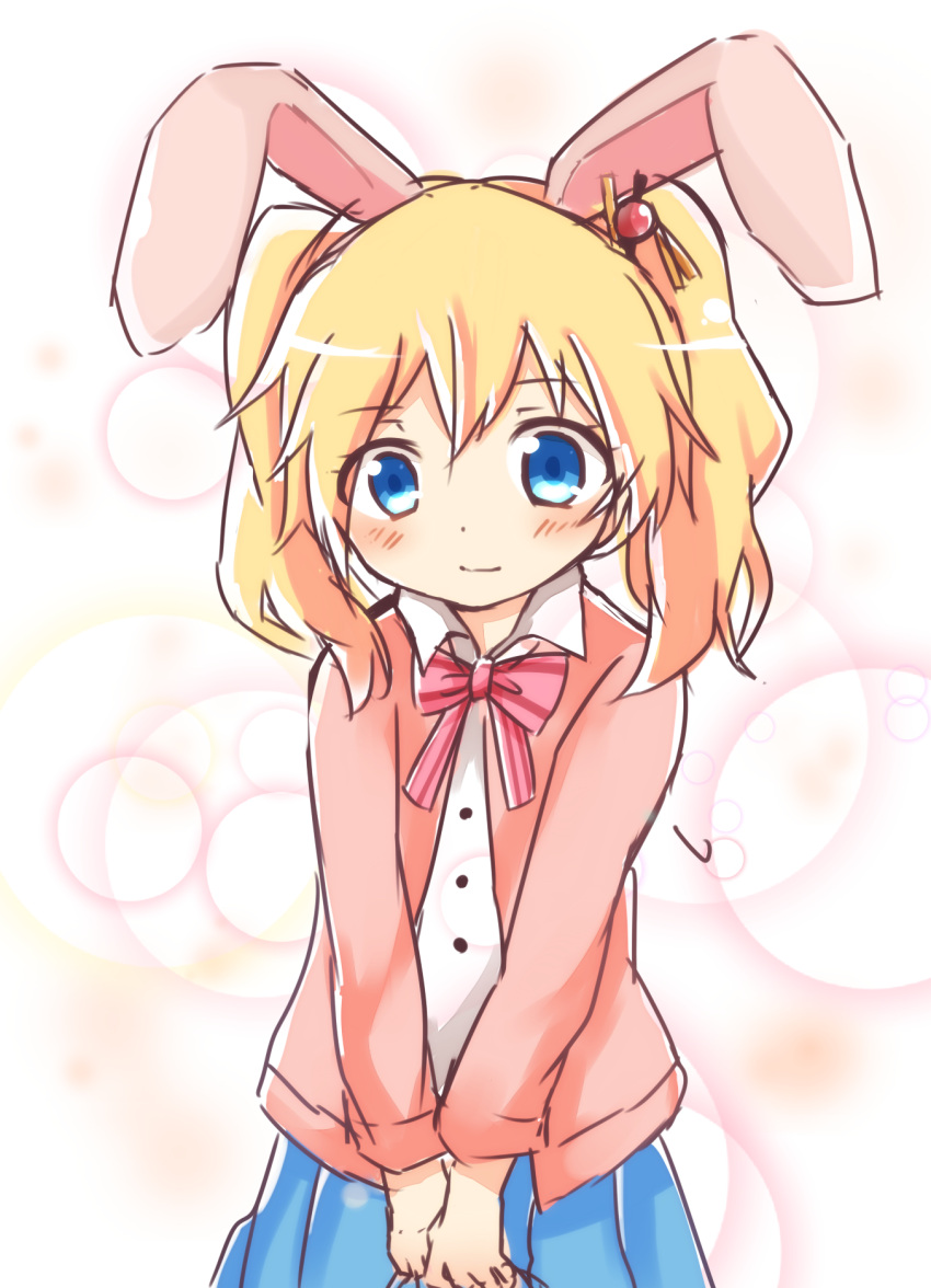 1girl, alice_carteret, animal_ears, blonde_hair, blue_eyes, blush, bow, highres
