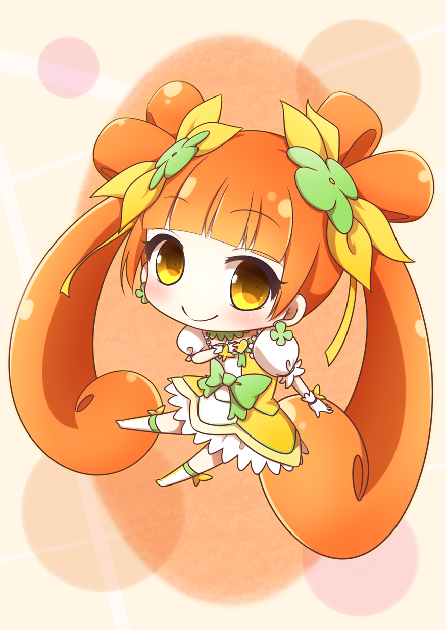 1girl, chibi, cure_rosetta, dokidoki!_precure, hand_on_own_chest, highres, nio-nyan, orange_eyes