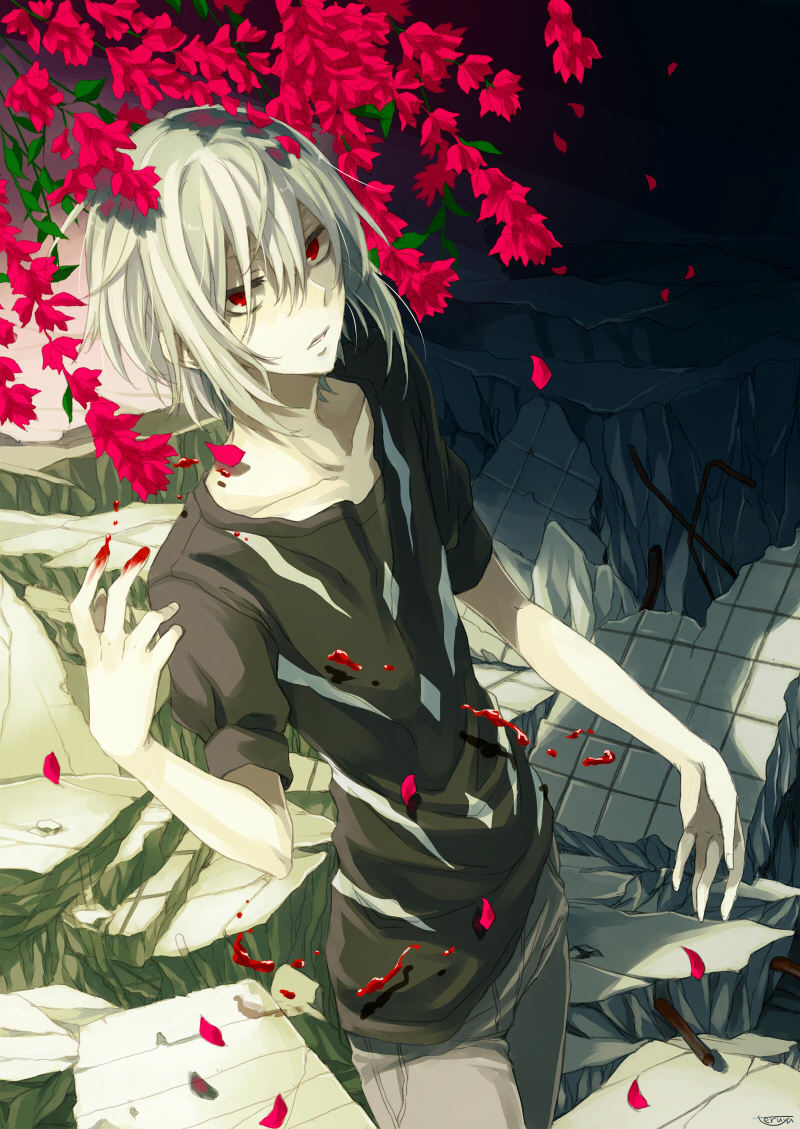 6w6y, accelerator, blood, red_eyes, to_aru_kagaku_no_railgun, to_aru_majutsu_no_index, white_hair