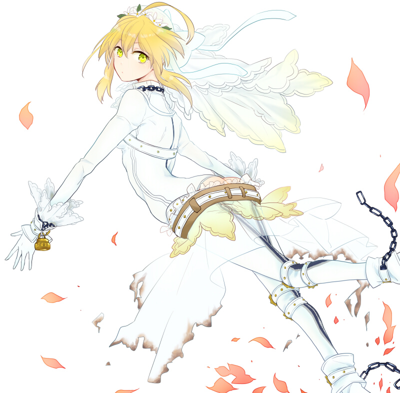 1girl, ahoge, ass, belt, blonde_hair, bodysuit, breasts, chain