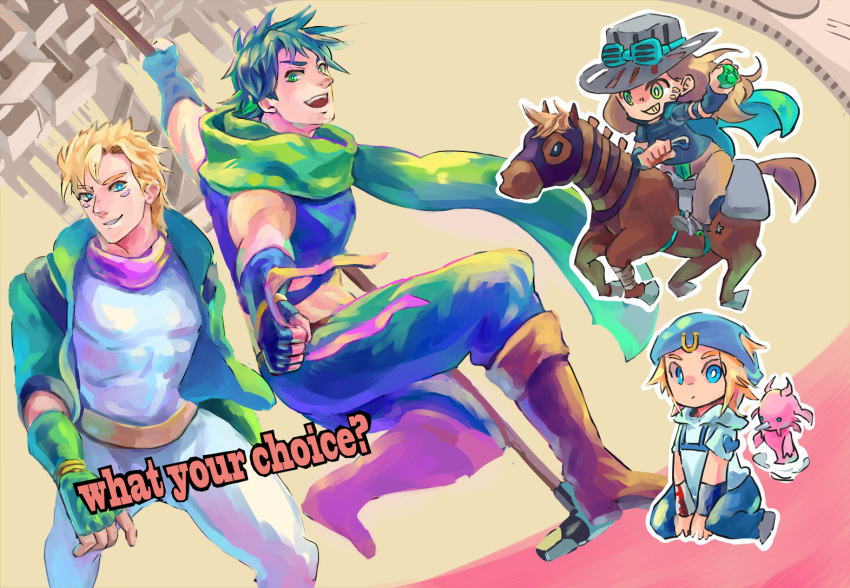 4boys, caesar_anthonio_zeppeli, gyro_zeppeli, hakkyotyui, hammer, horse, hose, johnny_joestar