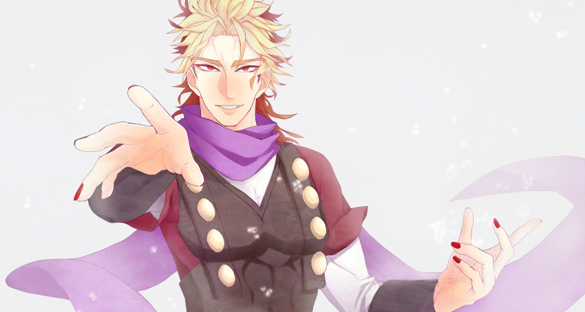 1boy, blonde_hair, dio_brando, highres, jojo_no_kimyou_na_bouken, nail_polish, red_eyes, scarf, shooting-star-on, solo