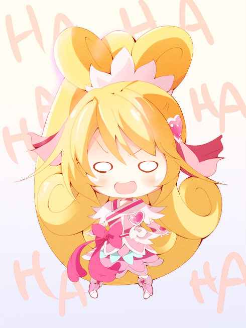 1girl, :d, aida_mana, blonde_hair, blush, chibi, cure_heart, dokidoki!_precure