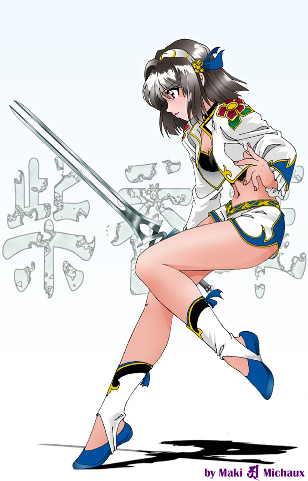 1girl, breasts, brown_eyes, brown_hair, chai_xianghua, corset, hair_ornament, jacket