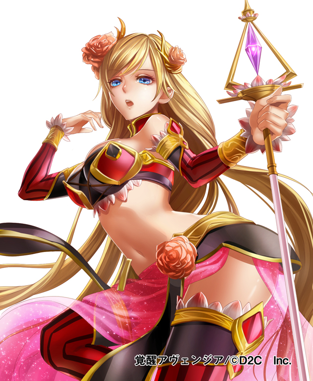 1girl, blonde_hair, blue_eyes, breasts, cleavage, detached_sleeves, kakusei_avenger, long_hair