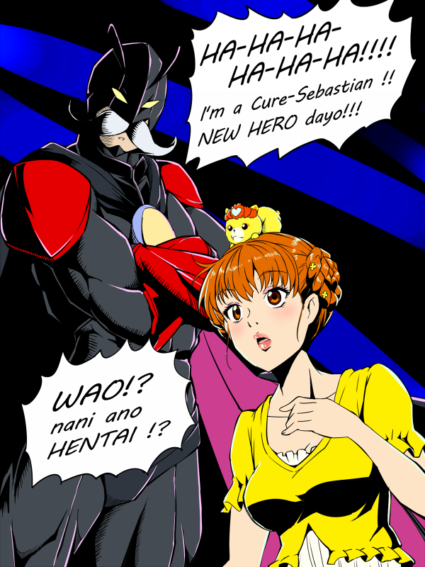 briefs, cape, costume, dokidoki!_precure, engrish, handlebar_mustache, lips, mask