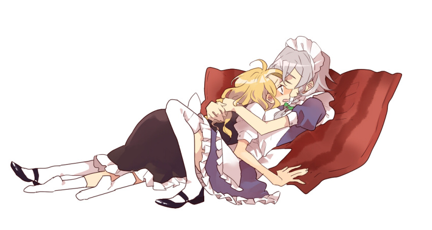blush, hug, izayoi_sakuya, kirisame_marisa, makiko, multiple_girls, short_hair, touhou