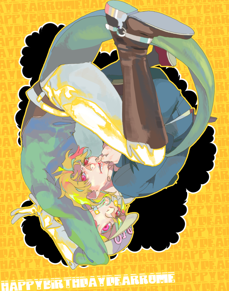 2boys, blonde_hair, boots, diego_brando, dio_brando, hat, jojo_no_kimyou_na_bouken, multiple_boys
