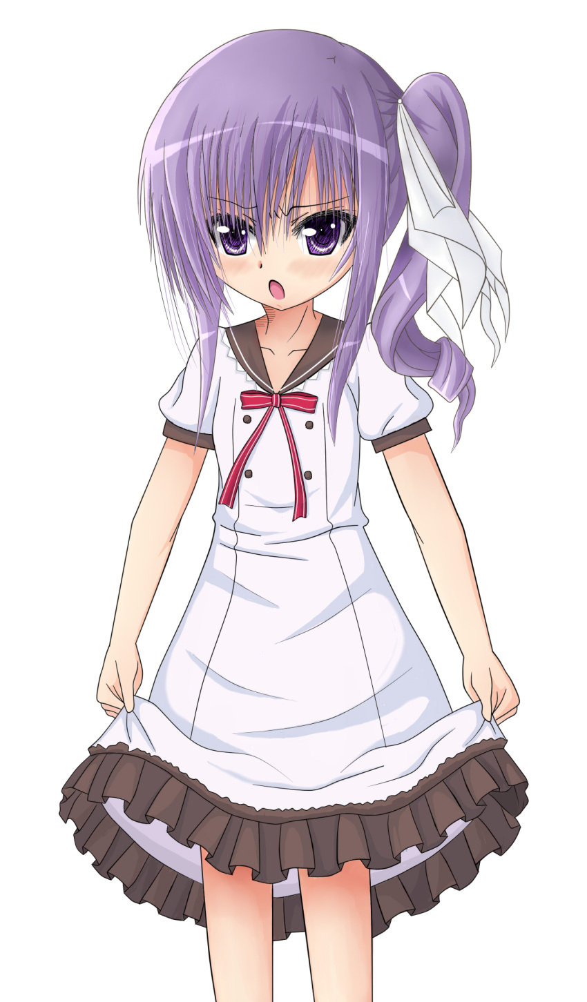 fujii_masami, highres, open_mouth, purple_hair, ribbon, rou-kyuu-bu!, school_uniform, side_ponytail, violet_eyes