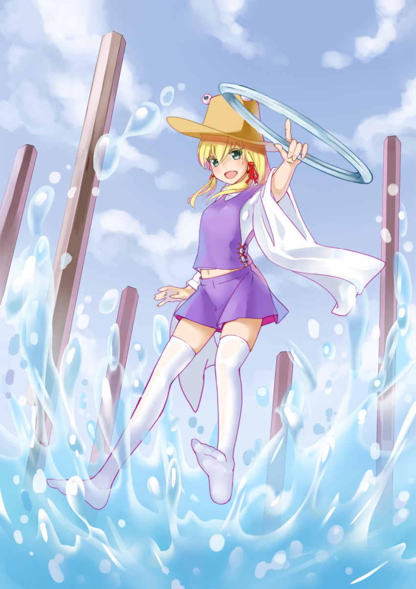 1girl, ariadoszz, blonde_hair, green_eyes, hair_ornament, hat, hat_ribbon, highres