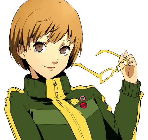 arumi_(arumi-ke), brown_eyes, brown_hair, glasses, looking_at_viewer, persona, persona_4, satonaka_chie