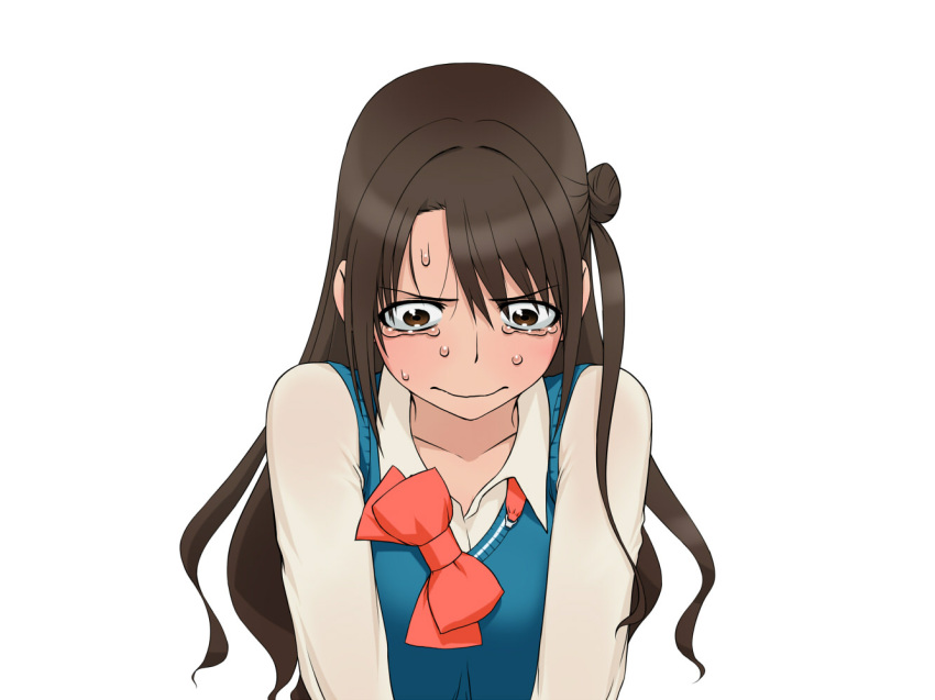 1girl, blush, bow, brown_eyes, brown_hair, hair_bun, idolmaster, idolmaster_cinderella_girls