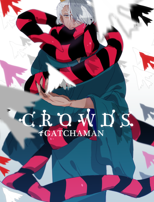 1boy, bird, gatchaman_crowds, j.j., japanese_clothes, kimono, old_man, origami, scarf, shokupa_(skp300), white_hair