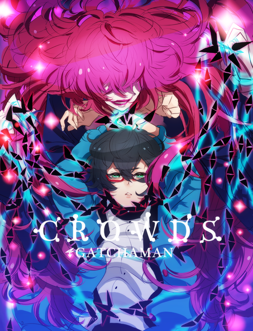 2boys, berg_katse, black_hair, gatchaman_crowds, glasses, green_eyes, grin, jacket