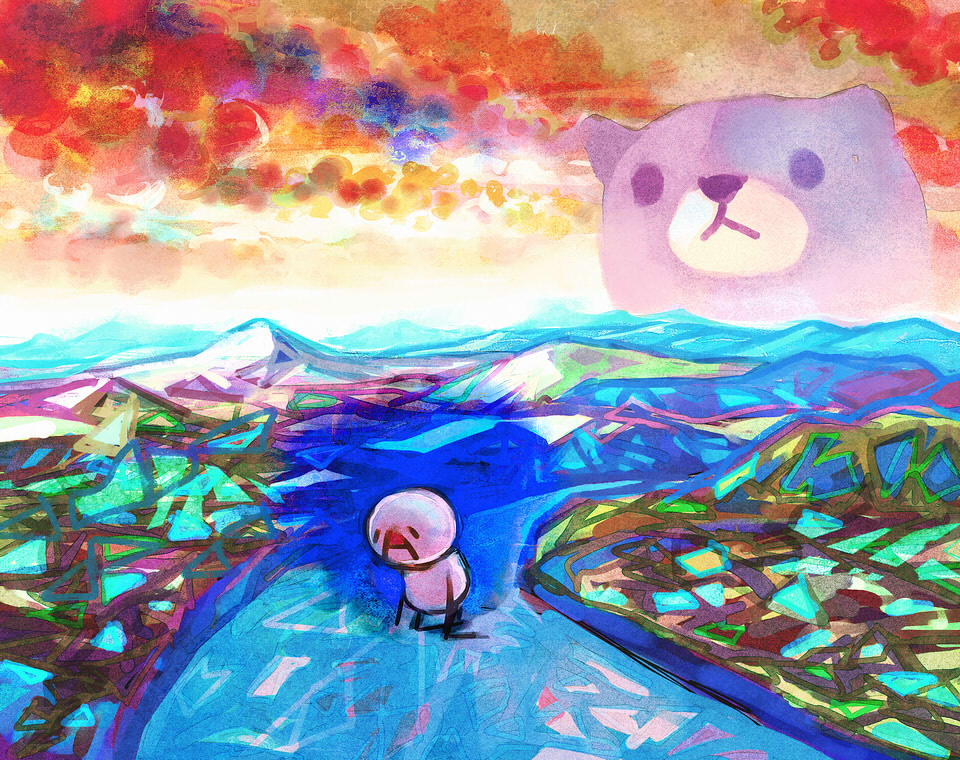 2ch, ascii_art, dokuo_(ascii_art), kneeling, kuma, landscape, suzume_sukii