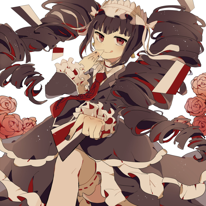 1girl, :q, black_hair, blush, bonnet, card, celestia_rudenberk, dangan_ronpa