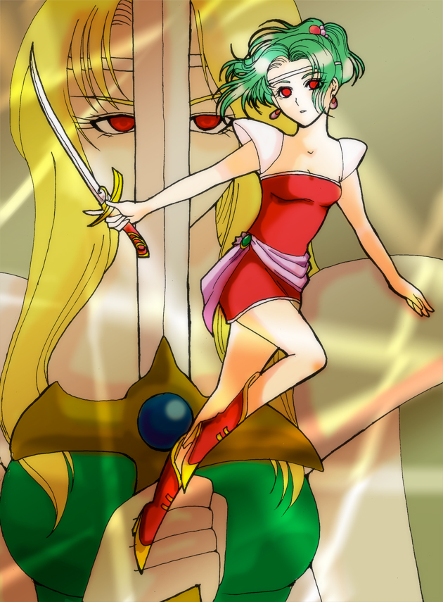 blonde_hair, boots, celes_chere, earrings, final_fantasy, final_fantasy_vi, green_hair, long_hair