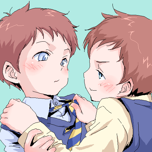 2boys, blue_eyes, boys, brown_hair, charles, necktie, oh!_mikey, shota