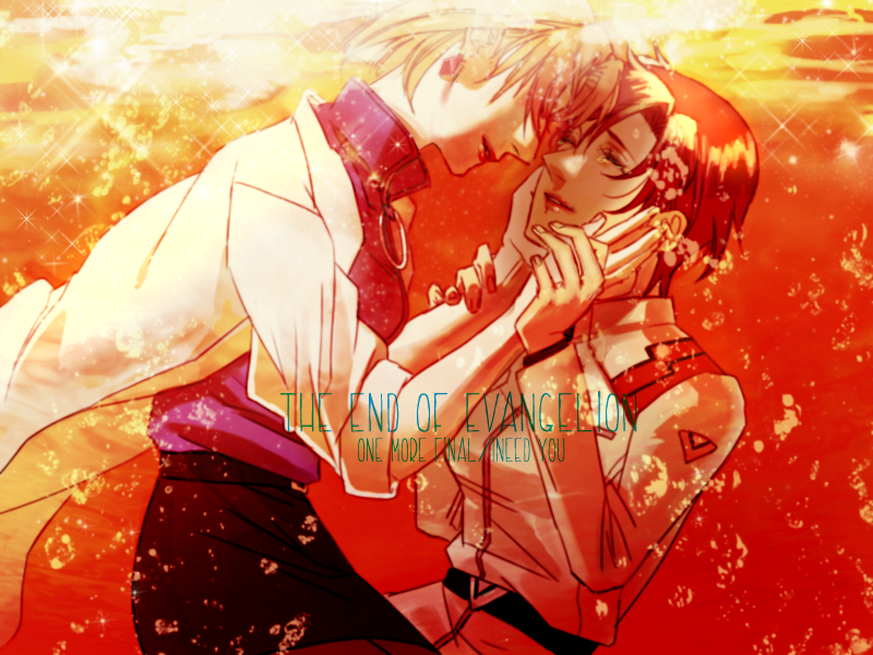 2girls, akagi_ritsuko, closed_eyes, elina_kuroe_no_daarin, end_of_evangelion, english, hands_on_another's_cheeks, hands_on_another's_face