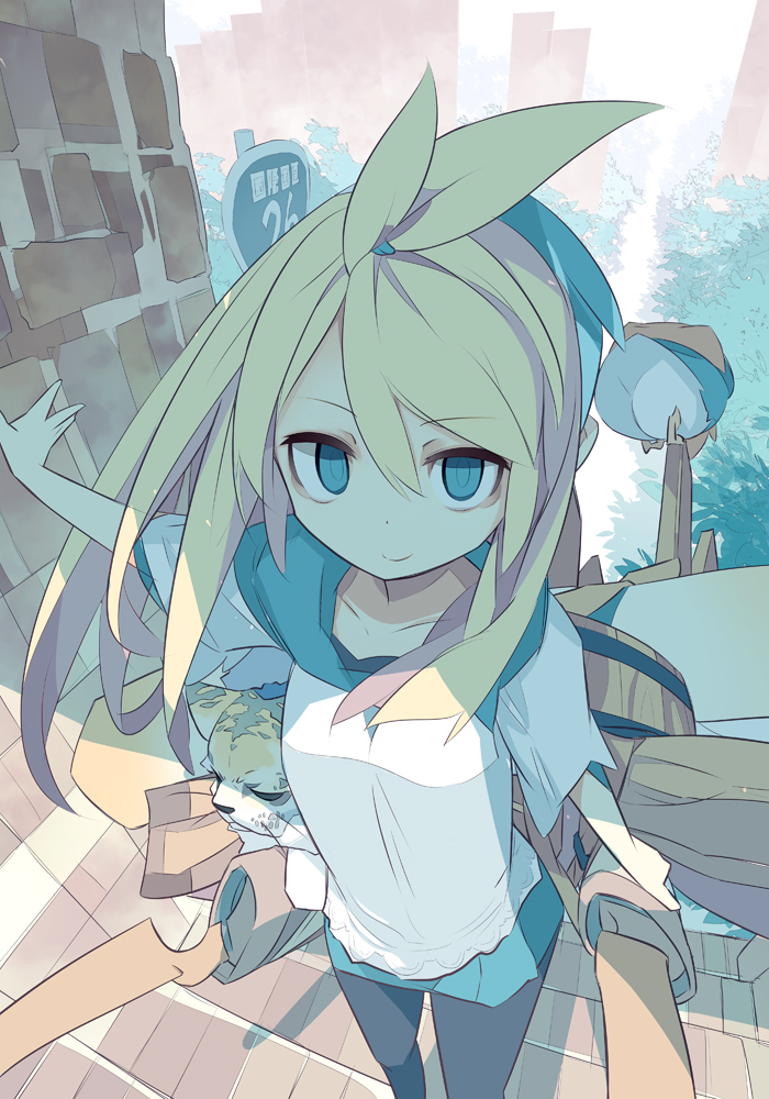 1girl, akitsu_taira, blonde_hair, blue_eyes, cat, izumi_luna_(akitsu_taira), long_hair, original