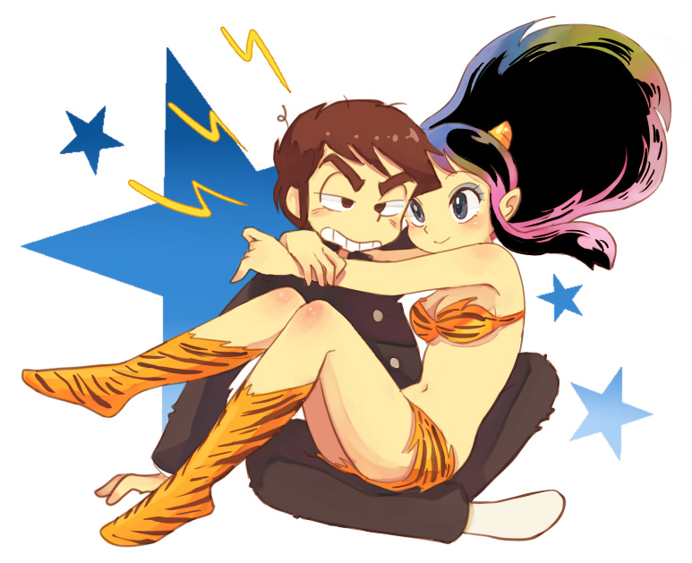 bikini, breasts, cleavage, eyeshadow, horns, long_hair, lum, moroboshi_ataru
