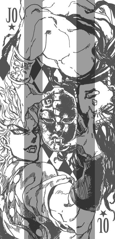 2boys, cars_(jojo), dio_brando, fangs, jojo_no_kimyou_na_bouken, long_hair, monochrome, multiple_boys