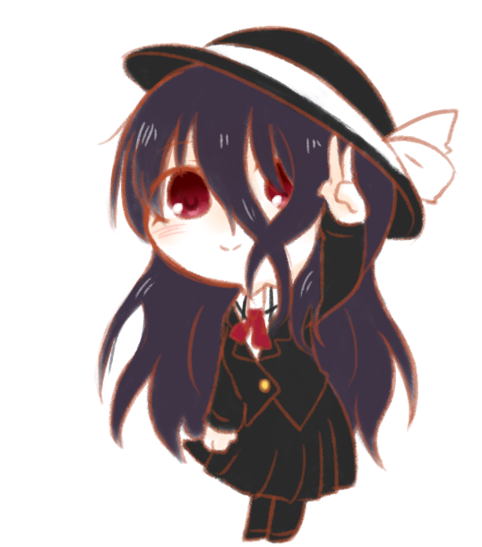 1girl, anetai_toyone, blazer, chibi, hat, long_hair, pantyhose, rapop, red_eyes, saki, solo, v