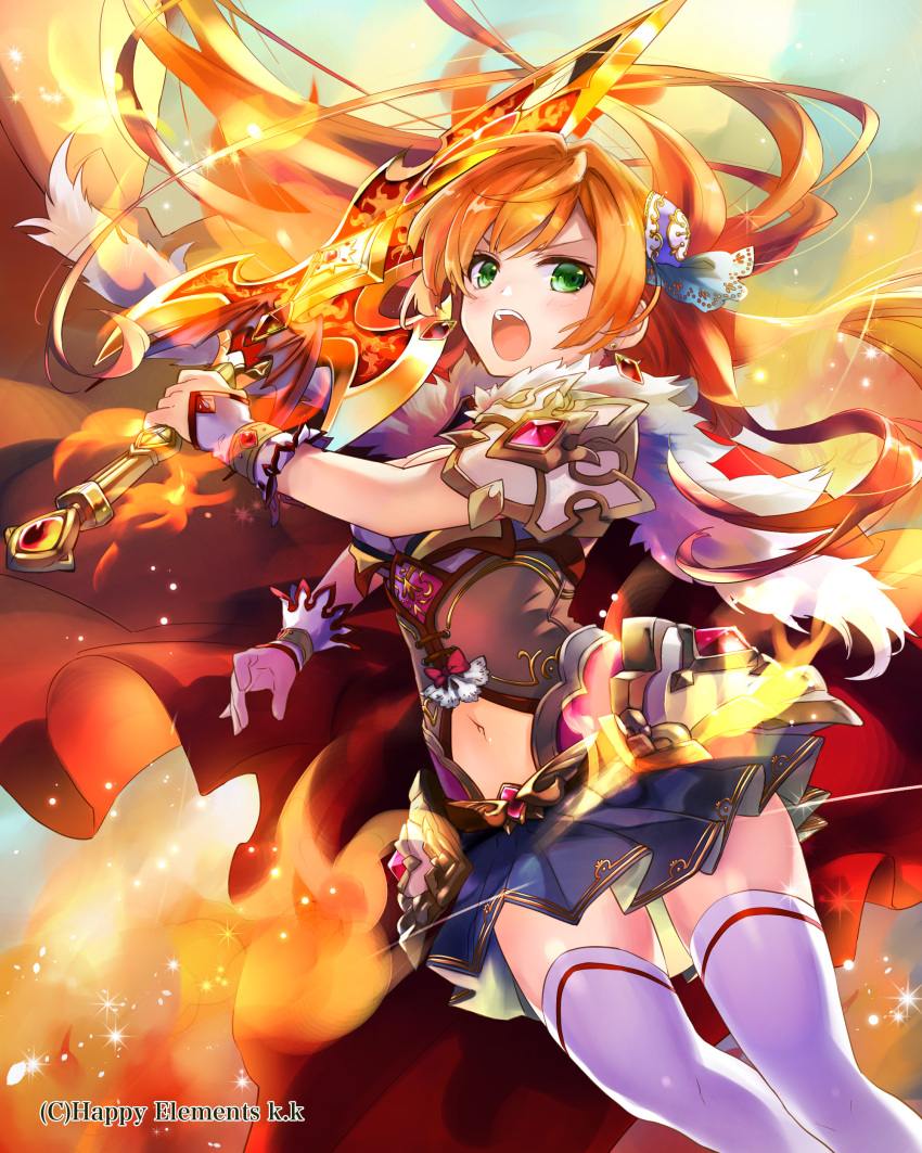 1girl, absurdres, anatamouta, bow, cape, earrings, fire, green_eyes