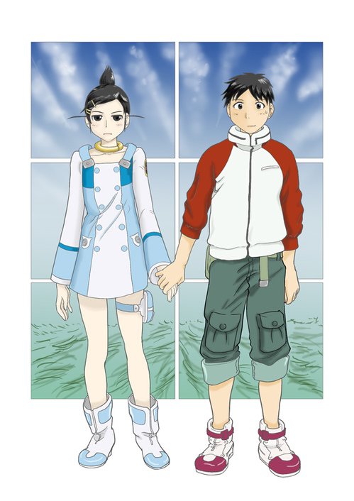 1boy, 1girl, black_eyes, black_hair, cosplay, couple, eureka, eureka_(cosplay)