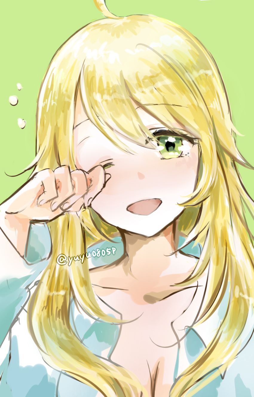blonde_hair, green_eyes, highres, hoshii_miki, idolmaster, long_hair, smile, yuyu805p