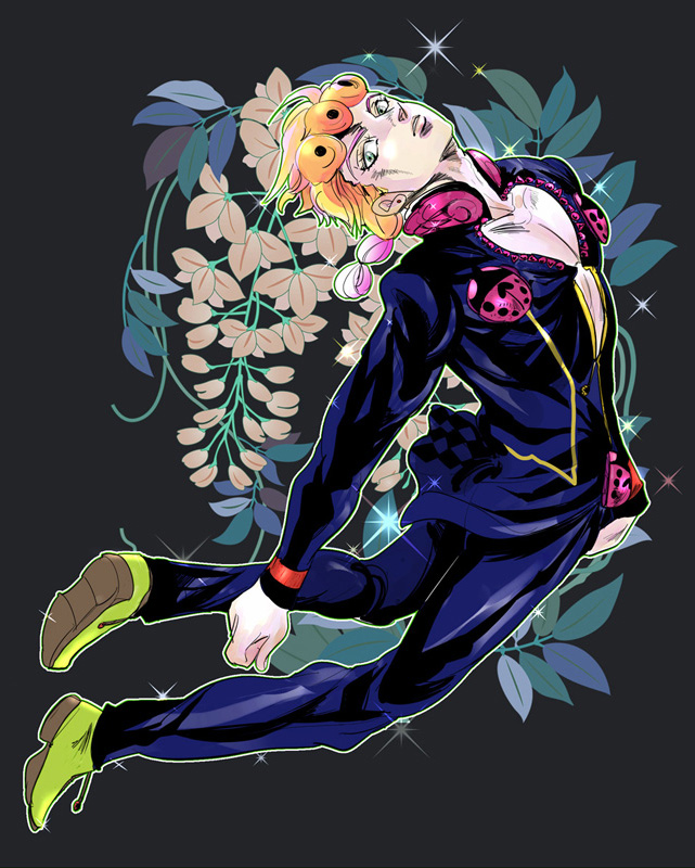 1boy, blonde_hair, blue_eyes, flower, giorno_giovanna, ing0123, jojo_no_kimyou_na_bouken, ladybug