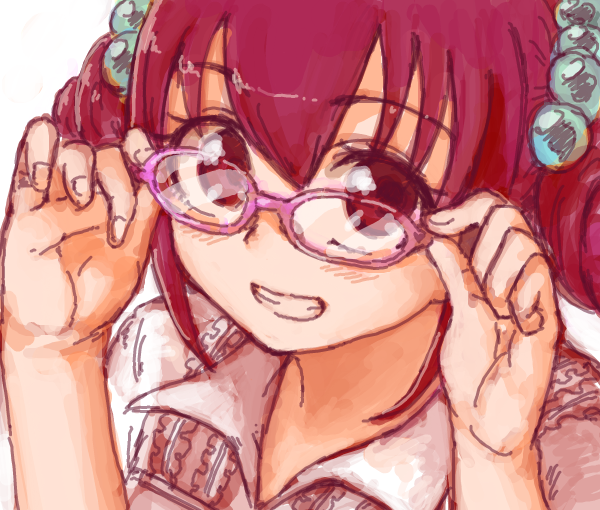 1girl, bespectacled, blush, glasses, grin, hoshizora_miyuki, looking_at_viewer, precure, smile, smile_precure!, solo, yuucho