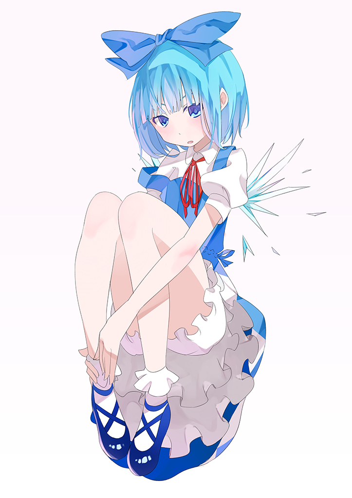 1girl, bloomers, blue_dress, blue_eyes, blue_hair, cirno, dress, ice