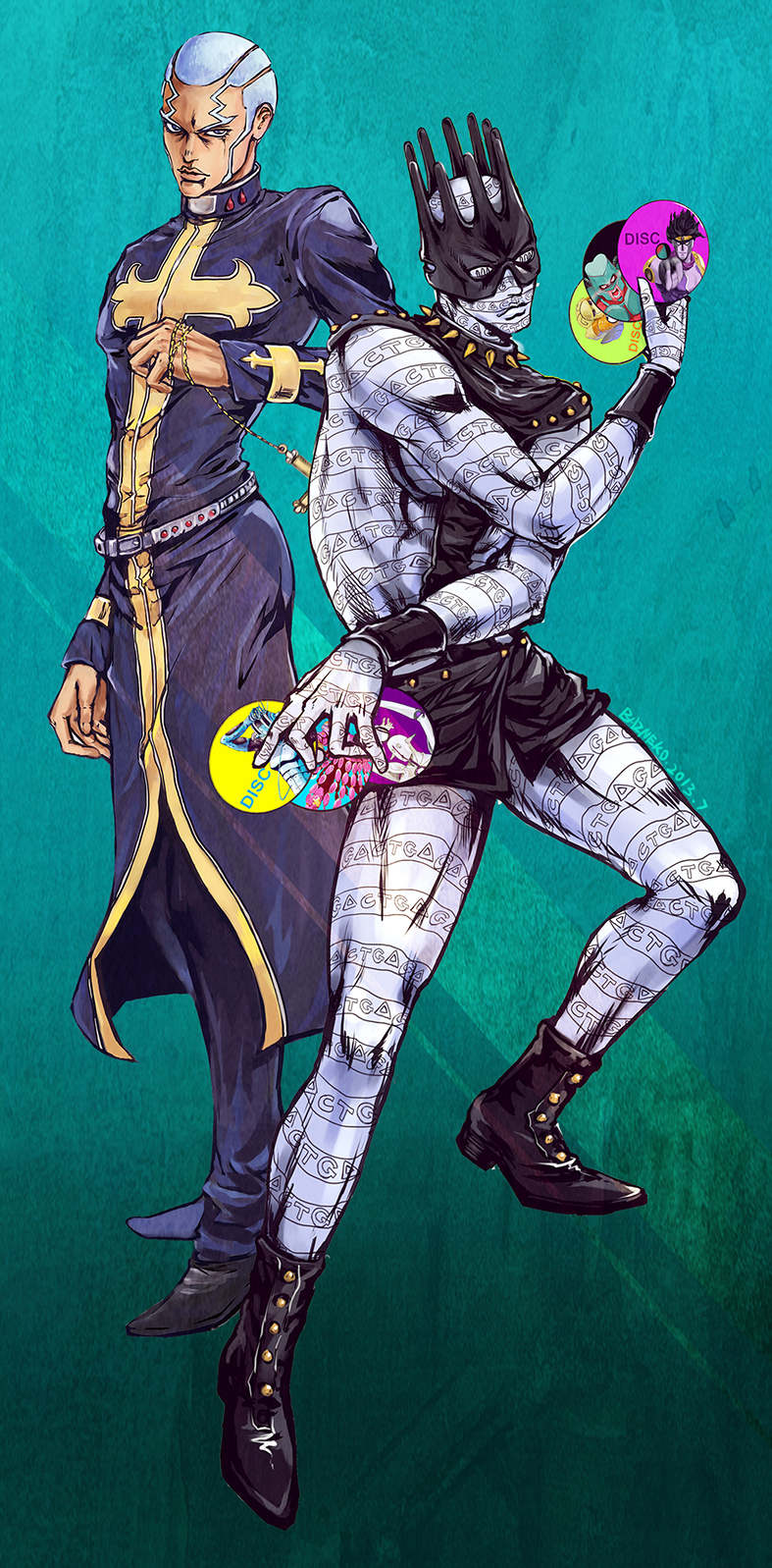 2boys, baz_neko, cd, crazy_diamond, cross, cross_necklace, dark_skin, enrico_pucci