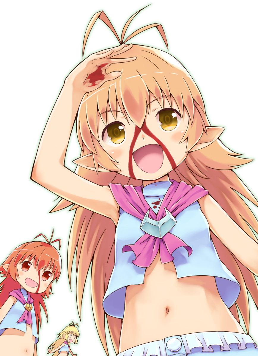 0_0, 3girls, ahoge, blonde_hair, blood, kouda_tomohiro, long_hair, metal_(zettai_bouei_leviathan)