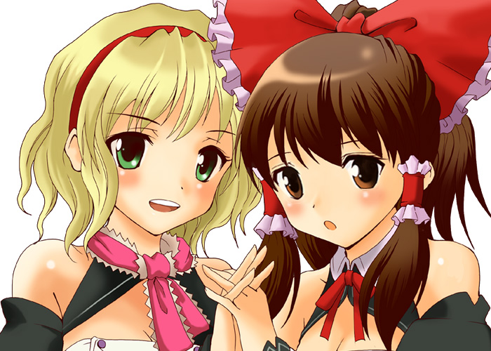 alice_margatroid, amane_(dream_c_club), amane_(dream_c_club)_(cosplay), blonde_hair, bow, breasts, brown_eyes, brown_hair
