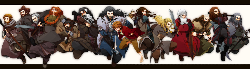 6+boys, absurdres, arrow, axe, balin, bear, bifur, bilbo_baggins
