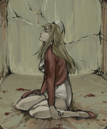 blonde_hair, blood, closed_eyes, high_heels, lisa_garland, long_hair, nurse, nurse_cap