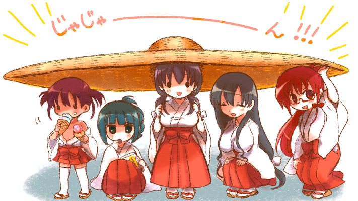 breasts, chibi, eating, food, glasses, hat, ice_cream, iwato_kasumi