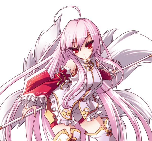 1girl, ahoge, alternate_color, ara_han, detached_sleeves, elsword, expressionless, fox_tail