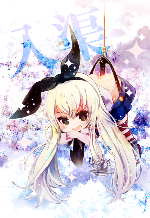 1girl, anchor, ass, black_eyes, black_panties, blonde_hair, blush, elbow_gloves