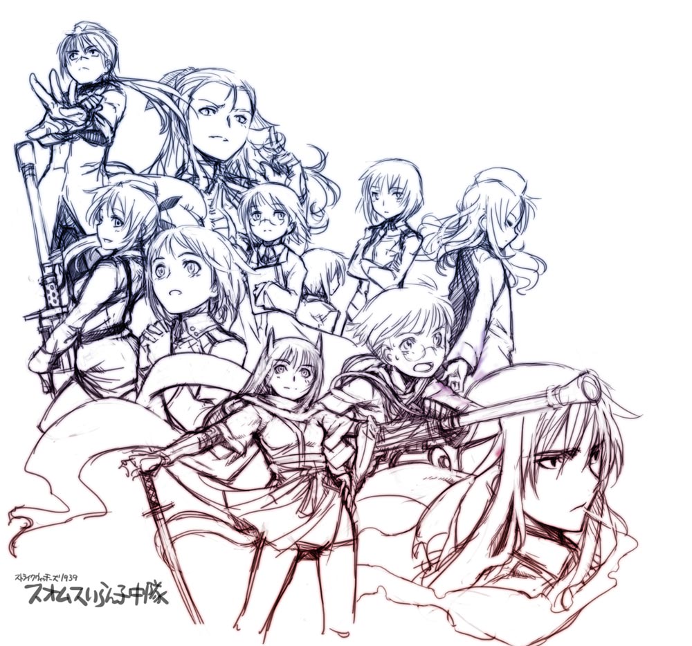 6+girls, anabuki_tomoko, bare_legs, cigarette, collared_shirt, elizabeth_f_beurling, elma_leivonen, giuseppina_ciuinni