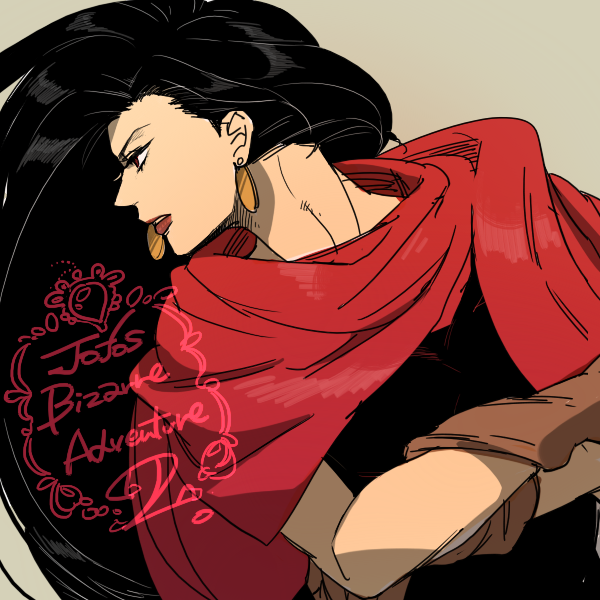 1girl, black_hair, earrings, gloves, jewelry, jojo_no_kimyou_na_bouken, lisa_lisa, long_hair